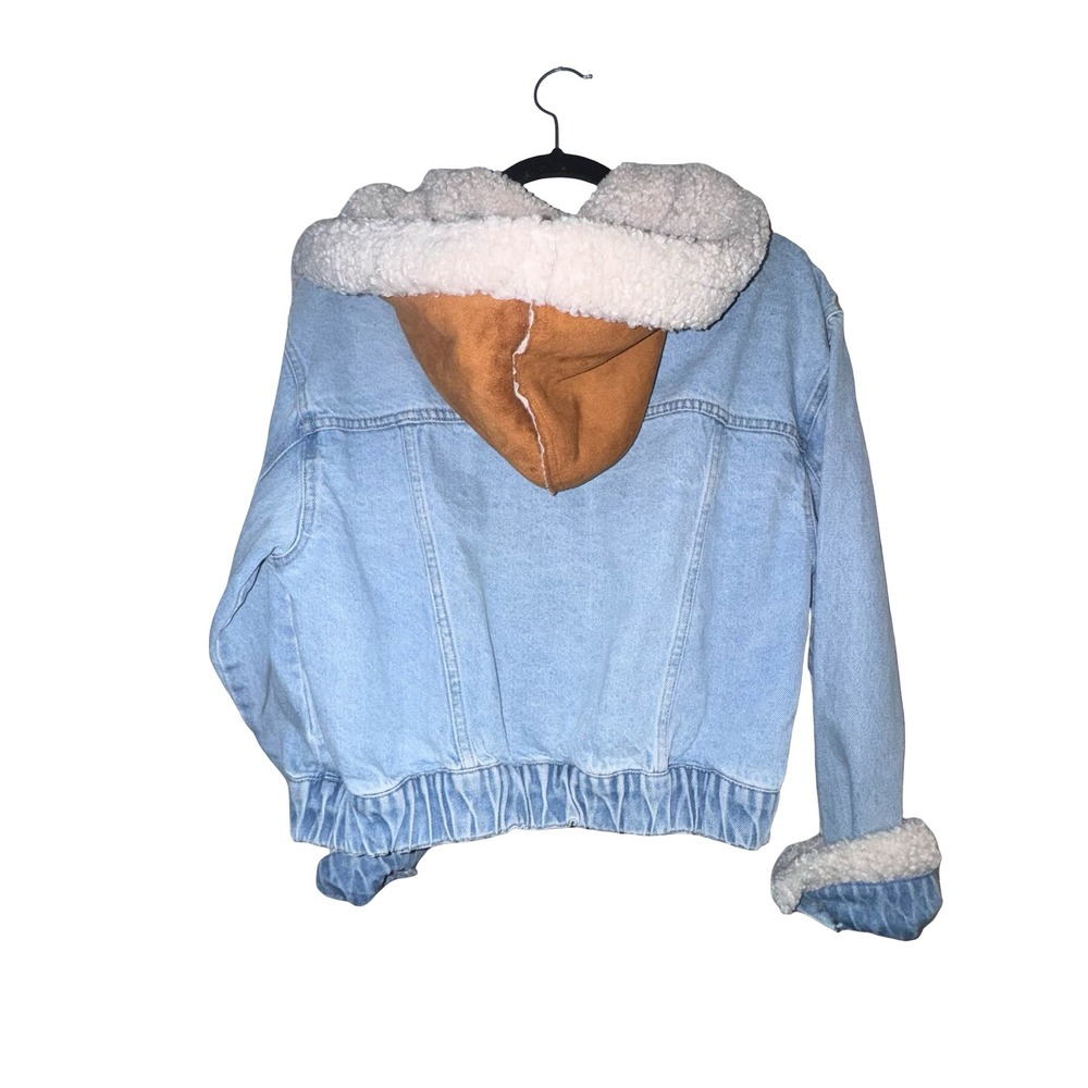 We The Free Free People Sherpa Lined Denim Jacket Small Hooded Light Wash - Picture 6 of 8